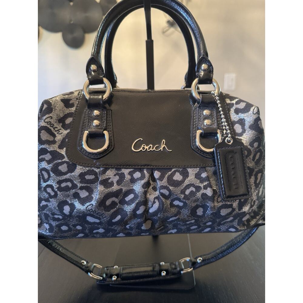 Coach Ashley Ocelot Lurex Satchel Handbag Metallic Silver Black F15520 Y2K - Picture 5 of 12